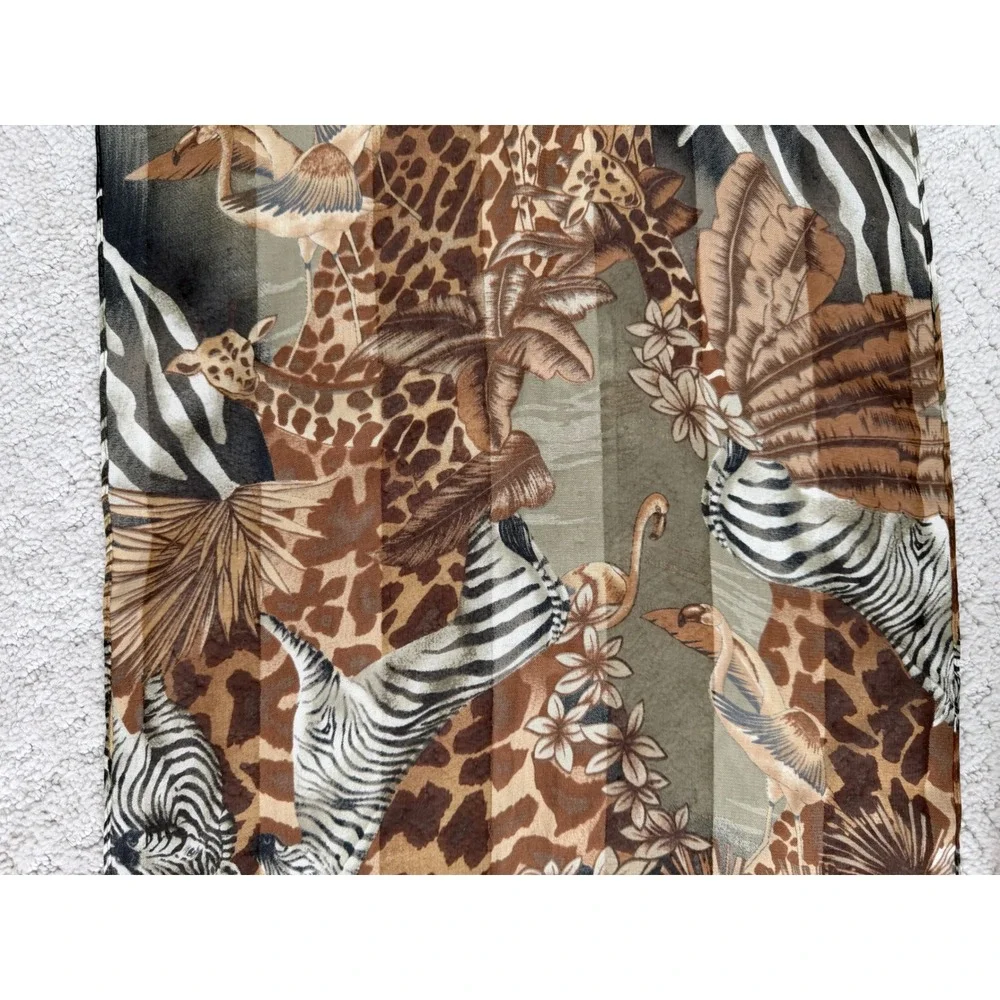 Safari Animal Print Sheer Shawl Giraffe Zebra Flamingo Olive Green
